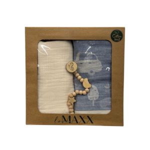 ست دو عددی پتو و بند پستانک آبی طرح دار لاومکس LOVE MAXX2958