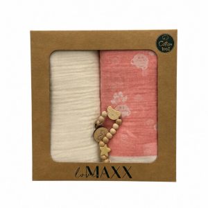 ست دو عددی پتو و بند پستانک صورتی طرح دار لاومکس LOVE MAXX2958