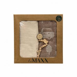 ست دو عددی پتو و بند پستانک قهوه ای طرح دار لاومکس LOVE MAXX2958