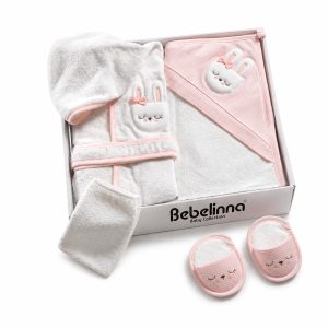ست حوله نوزاد 4 تکه برند ببلینا رنگ صورتی کمرنگ bebelinna