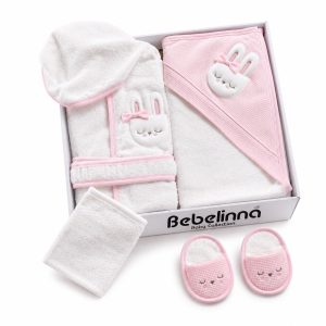 ست حوله نوزاد 4 تکه برند ببلینا رنگ صورتی پررنگ bebelinna
