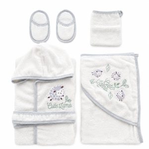 ست حوله نوزاد 4 تکه برند bibaby طرح ببعی طوسی