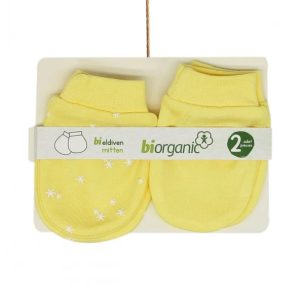 دستکش نوزادی دو عددی برند بی ارگانیک رنگ زرد biorganic