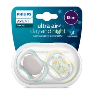 پستانک ارتودنسی اونت ۱۸ ماه به بالا روز و شب طرح گربه و طوسی ساده UltraAir